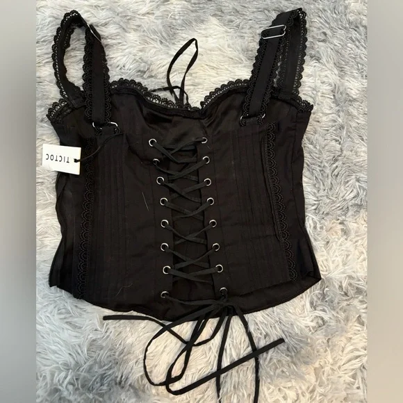 NWT Black Corset Tank Top with Bow Detail - Picture 5 of 6